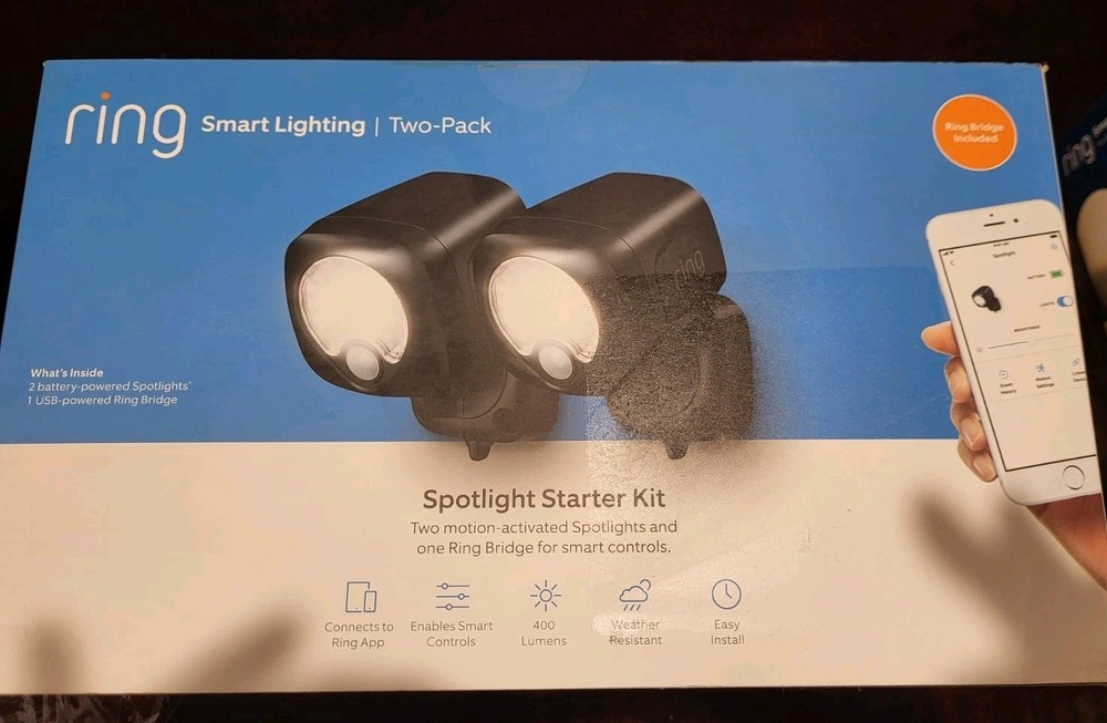 Ring 2-Pack Motion Activated Battery-Powered Light + Smart Lighting Bridge Black