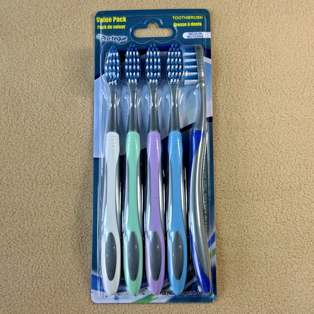 Pro-teque Medium Multicolor Toothbrushes Value Pack 5