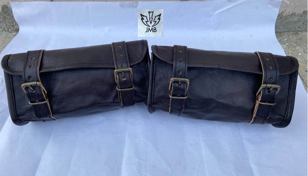 2 Genuine Leather Front Fork Saddle Storage Bag Luggage Tool Bag