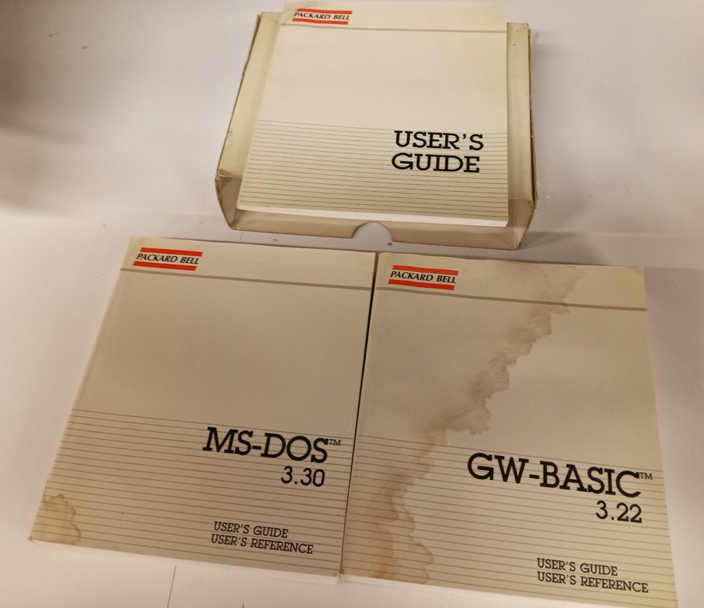 Vintage 1980's Packard Bell Set Computer Manuels User Guide MS-DOS 3.3 GW-BASIC