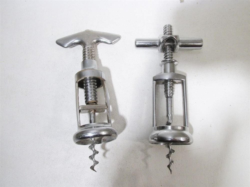 Pair Old Wine Bottle Opener Corkscrew One Italy Chrome