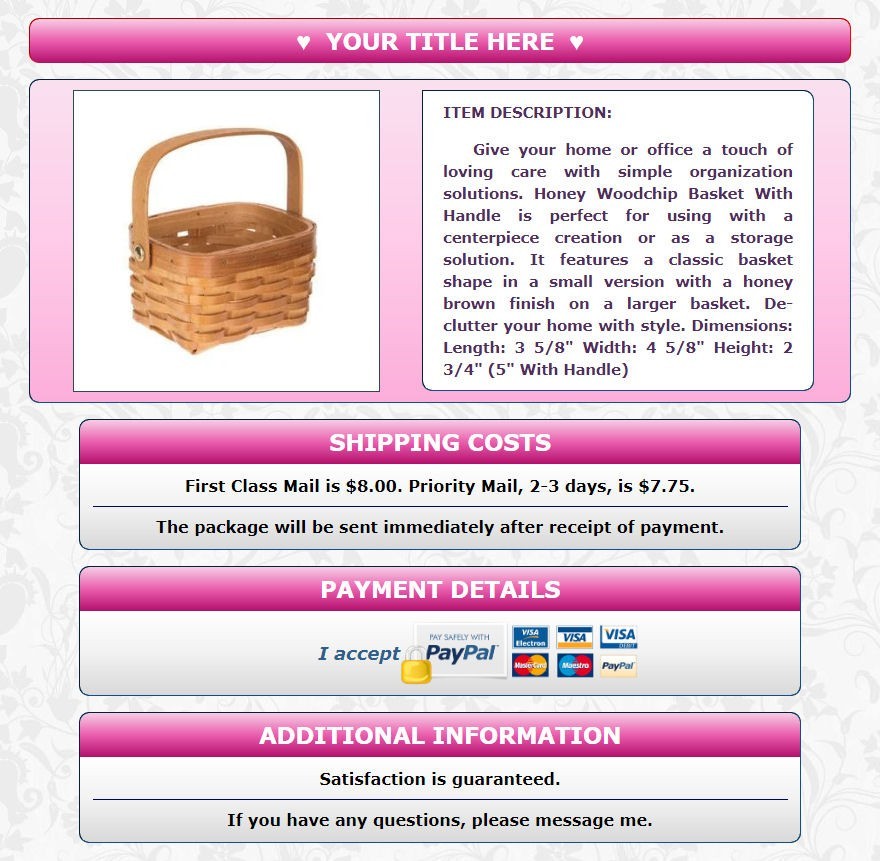 AUCTION TEMPLATE Gradient Pink Background Design - FREE EMAIL SHIPPING