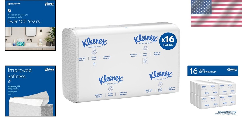 Paper Towels C-Fold Absorbent White Bulk Pack 150 Sheets 16 Packs Case