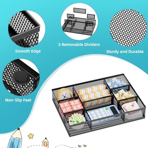2 Pack Desk Drawer Organizer, Mesh Drawer Organizer Tray with 8 Adjustable