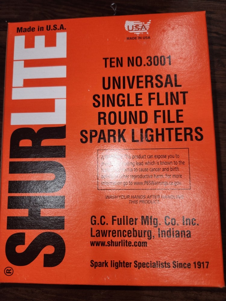 SHURLITE 3001 SINGLE FLINT ROUND FILE SPARK LIGHTER, 10 PACK