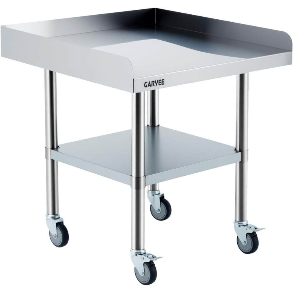 Stainless Steel Mobile Work Table with Detachable 3-Side Splash Guard & Wheels