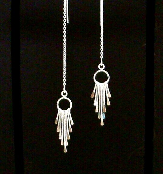 *IAJ* 925 Sterling Silver Paddle Wire Tassel  Ear Thread Threader Earrings