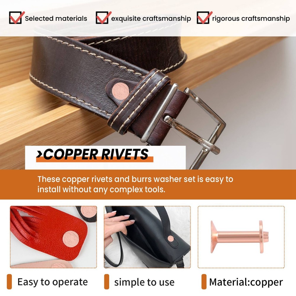 100 Sets Copper Rivets and Burrs Washers Leather Copper Rivet Fastener for5103