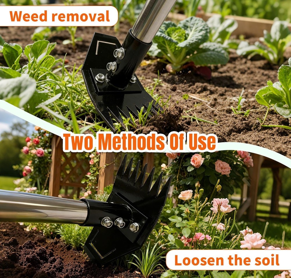 Weed Puller Tool with Long Handle, Manual Weed Remover Tool, 2 in 1 Weed Rake&Gr
