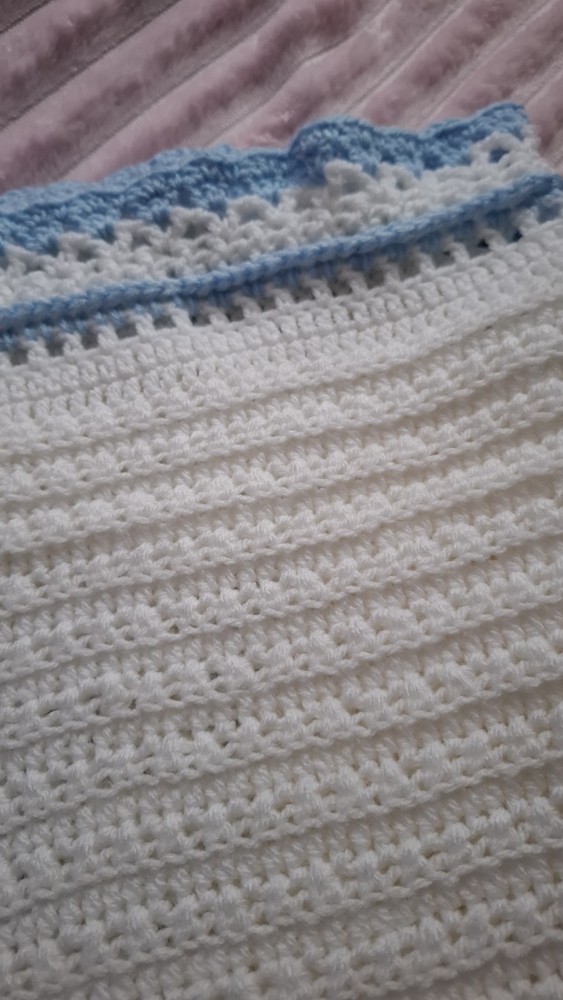 HANDMADE BABY CROCHET PRAM BLANKET BOY