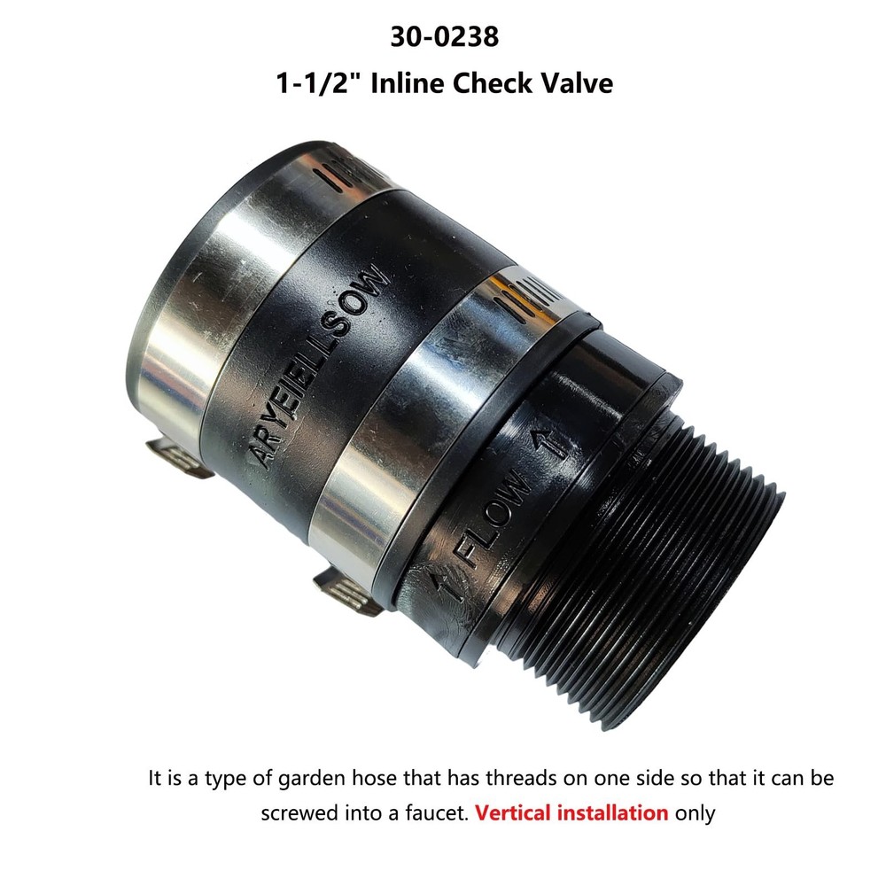 1 Pack 30-0238 Inline Check Valve, Black 1.5 Inch