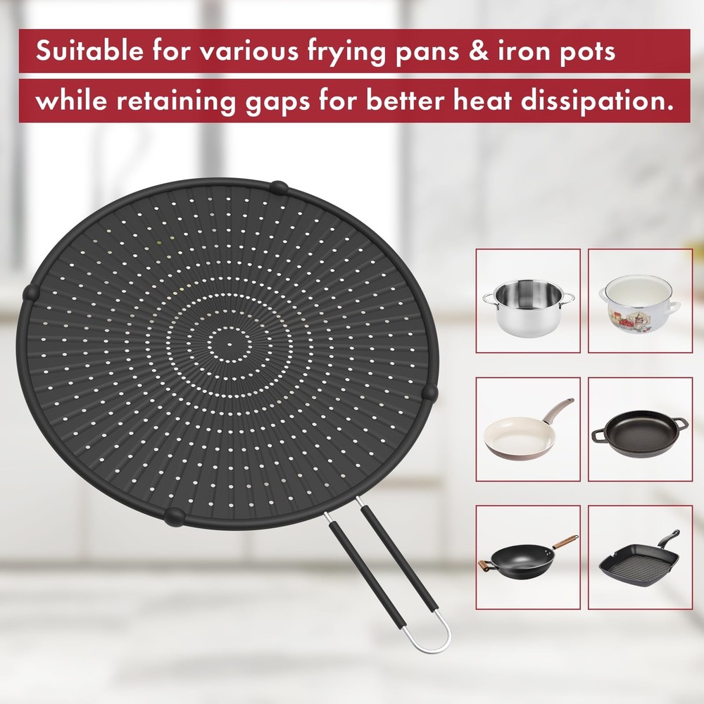 Silicone Splatter Screen for Frying Pan Suitable for 13” Pans, Multi-Use Grea...