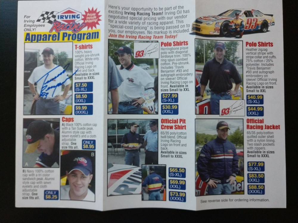 Travis Benjamin AUTOGRAPHED Irving Racing Apparel Program Brochure - Busch North