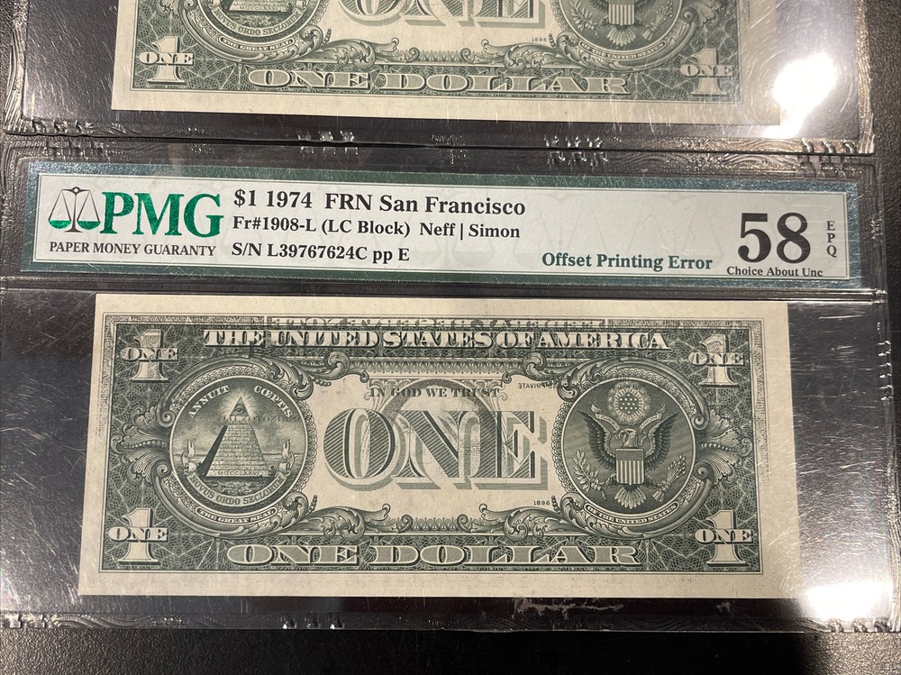 3x Error PMG 58 EPQ FRN $1 Consecutive Serial Notes 1974