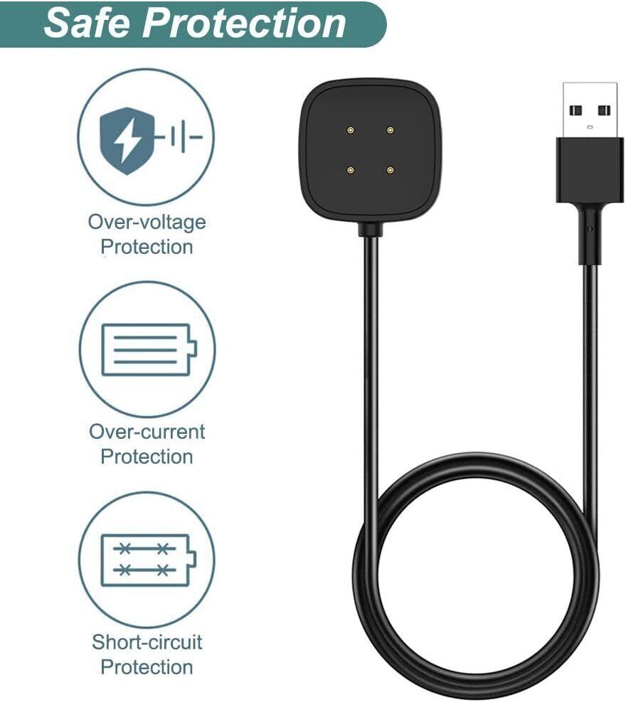 2 X USB Wireless Charging Dock Station Cable Charger for Fitbit Versa 3 4 Sense
