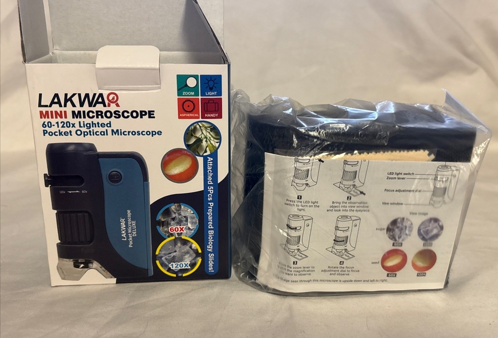 LAKWA Mini Microscope & Case,60-120x Lighted Pocket & Optical Microscope,#17