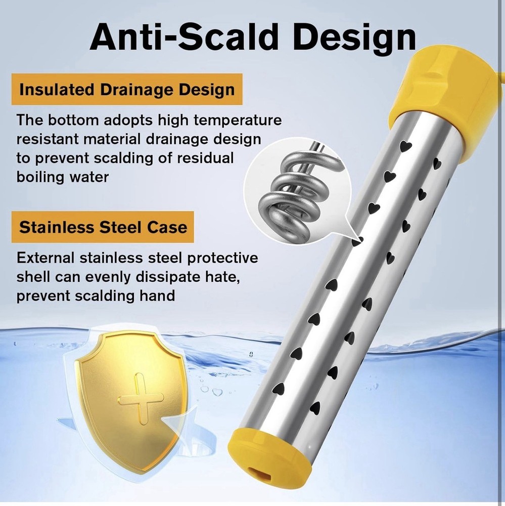 1500W Immersion Water Heater Fast Heating | Digital LCD Thermometer for Bath