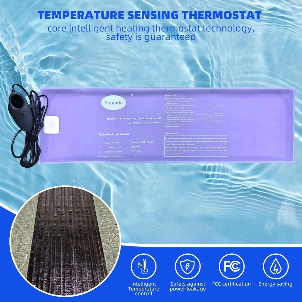 Softside Hardside Water Bed Heater, 240W Digital Display Smart Water Bed Heat...