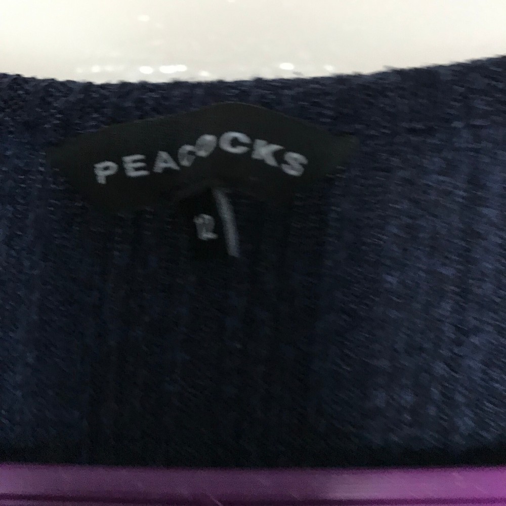Peacocks Navy Blue Stripe Jumper Size 12 3/4 Sleeve Round Neck Thin Pullover