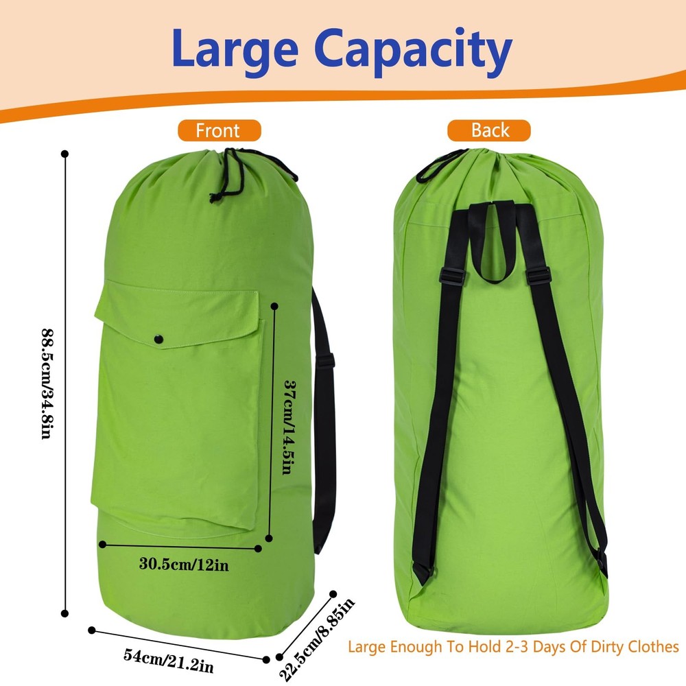 Canvas Backpack Laundry, Bag Shoulder Strap and Pockets, Durable Washable Lau...