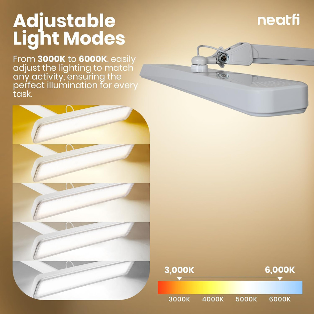 XL 2500 Lumen LED Task Lamp - 5 Modes, Dimmable, Eye-Caring Light