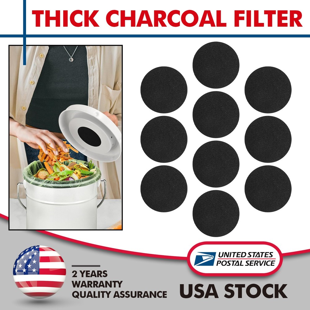 10 Pack Extra Thick Charcoal Filters for Kitchen Compost Bins - Activated Carbon
