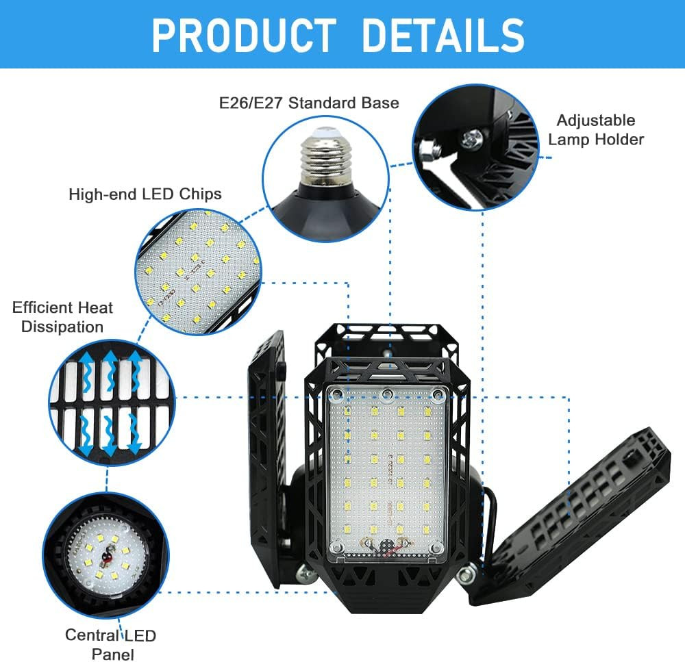 LED Garage Light 150W Deformable Garage Ceiling Lights15000Lm 4 Adjustable