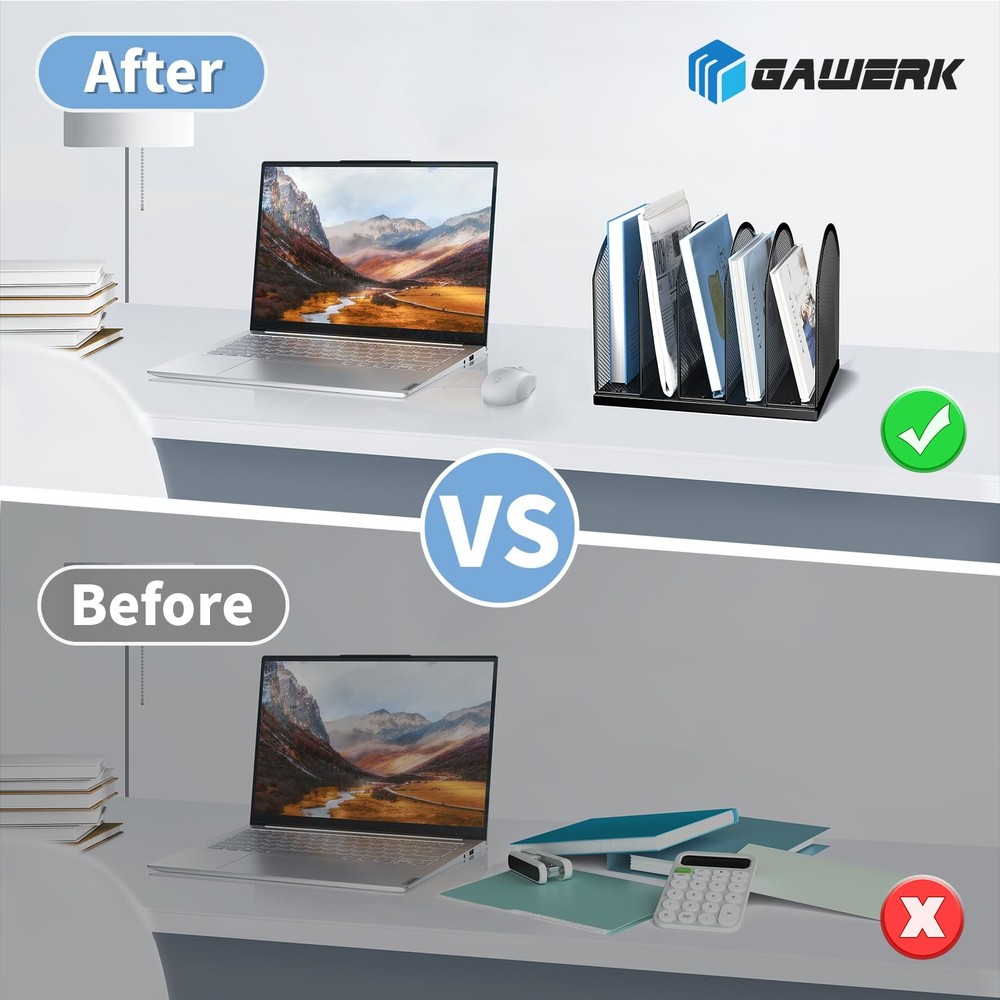 5-Section Vertical Desktop Organizer, 5-Section Mesh File Folder Stand Sorter...