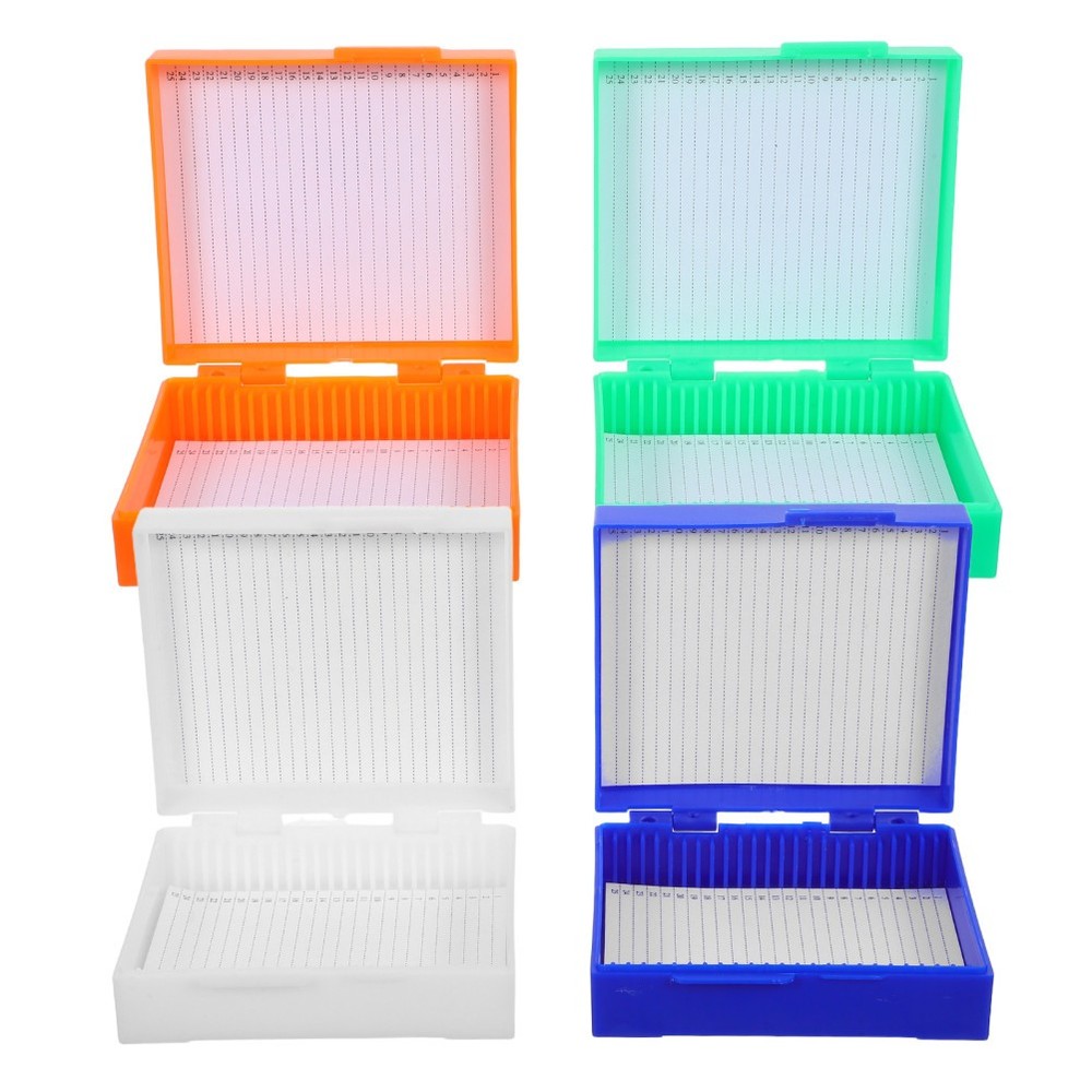 4pcs Microscope Slide Storage Boxes 25 Slots Plastic Holder for Lab Research