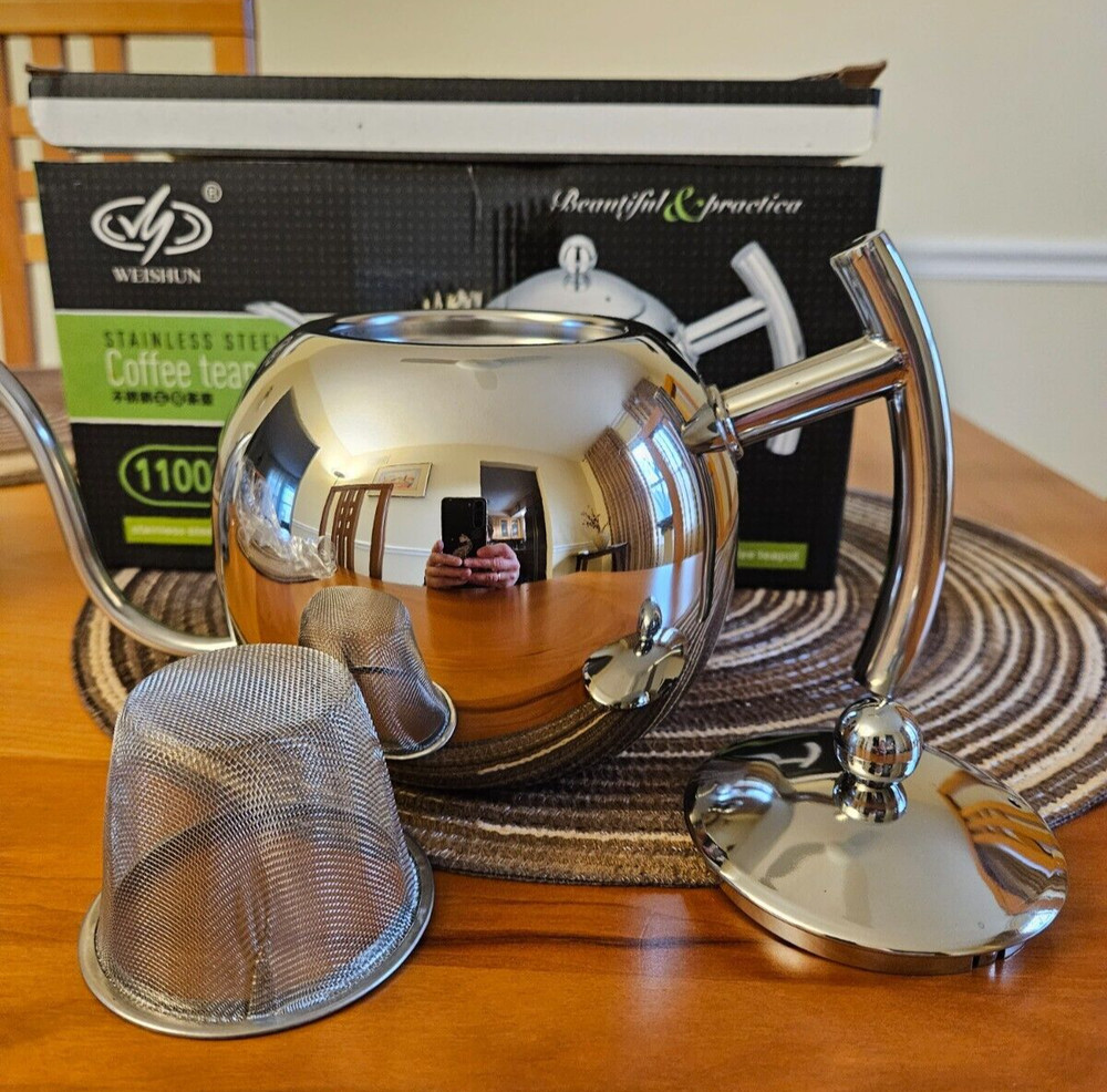 Stainless Steel Teapot 1.1L W/ Strainer Filter Coffee Tea Pot