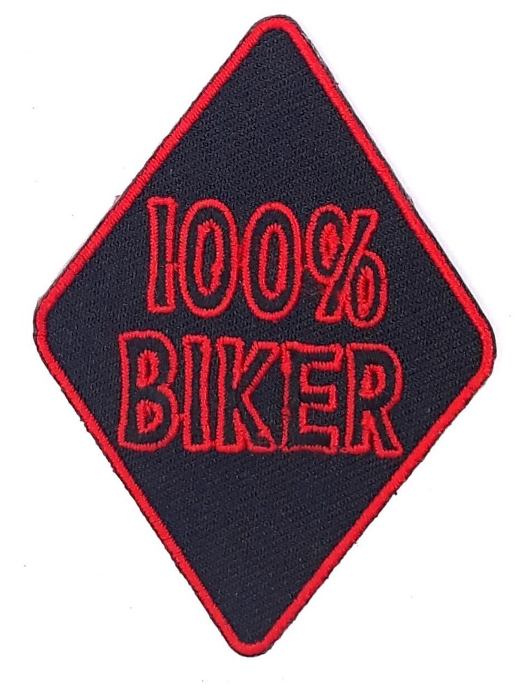 100% Biker - Small Iron On Sew On Embroidered Patch 2"X 3"