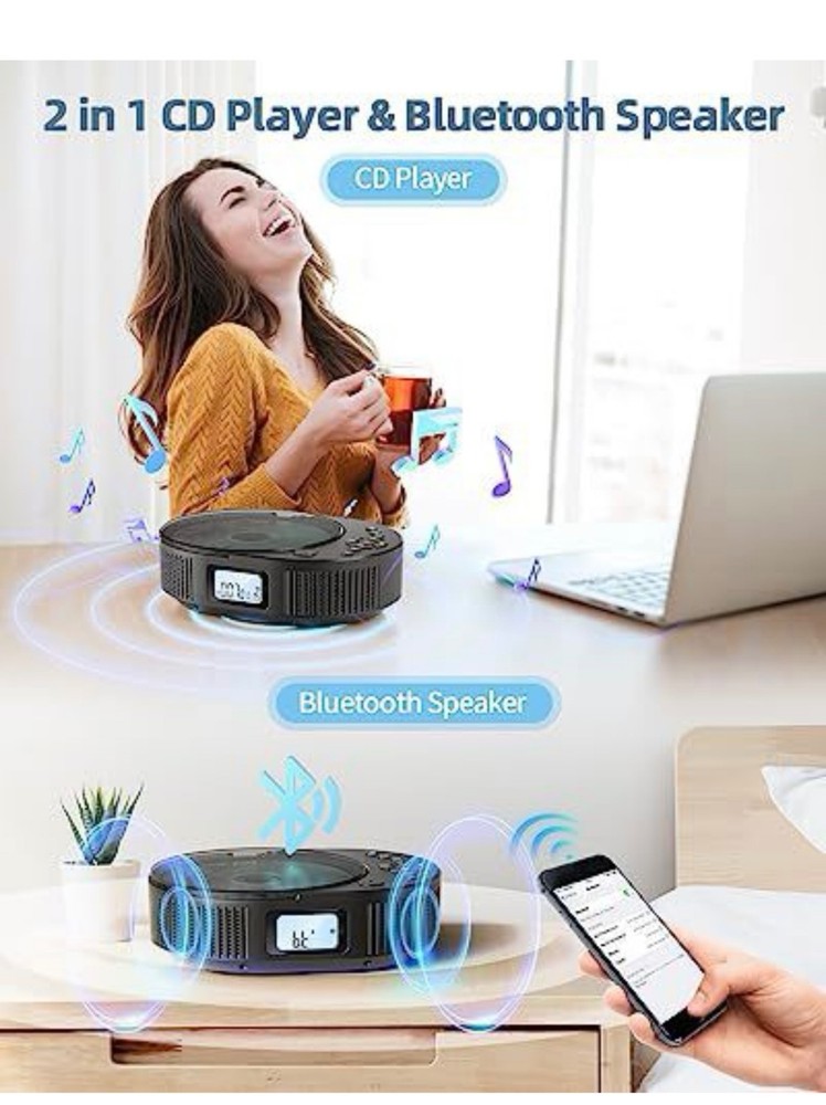 CD Player Portable, FELEMAN Upgraded 2 in 1 Portable CD Player & Bluetooth Speak