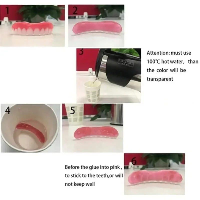 2x Silicone False Teeth Upper & Lower Smile Dental Veneers Dentures False Tooth