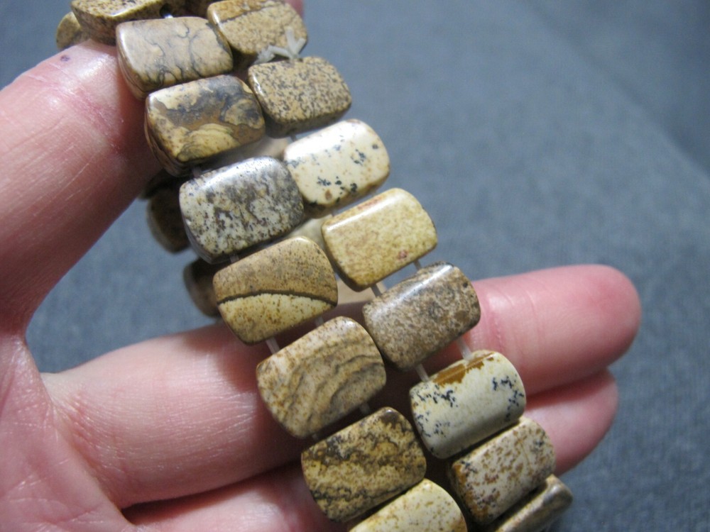 Vintage boho marbled brownish real stones beads elastic 2 bracelets