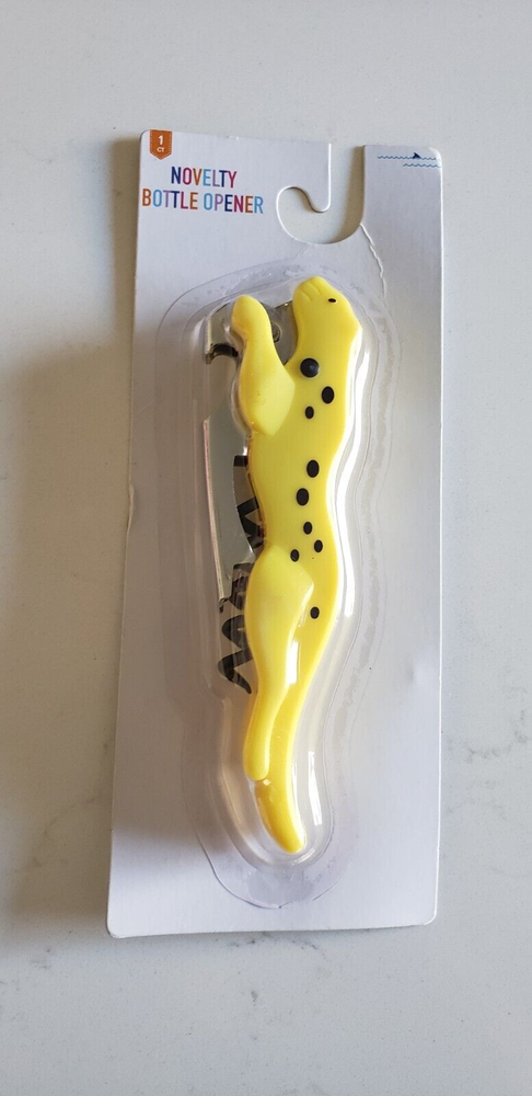 Novelty Bottle Opener Yellow Cheetah Designed Frame Multi Tool Style 5" Length
