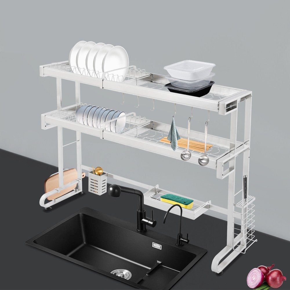 2-Tier Over Sink Dish Drying Rack, Stainless Steel Expandable Over Kitchen Sink