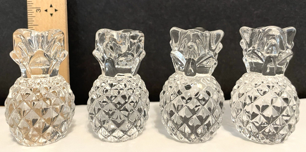 4 Piece Set - Mini Crystal Pineapple Taper Holders