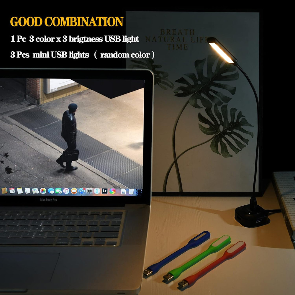 USB Reading Light, Laptop Keyboard Light for Computer Adjustable Gooseneck, 3 Co