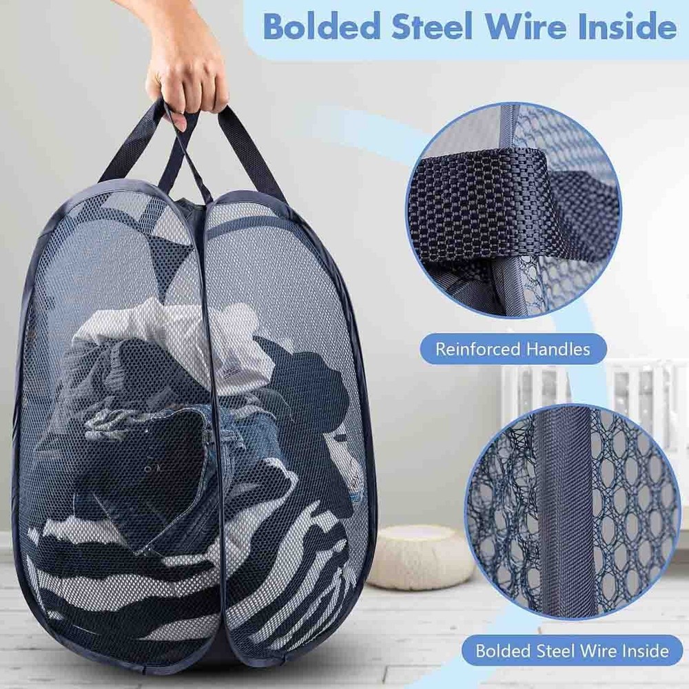 Pop Up Hamper, 2 PCS Mesh Pop Up Laundry Hamper, Foldable Mesh Laundry Basket