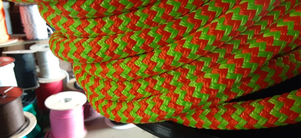 9/16 x 100 ft. Double Braid-Yacht Braid Polyester Rope. Herringbone Lime/Orange