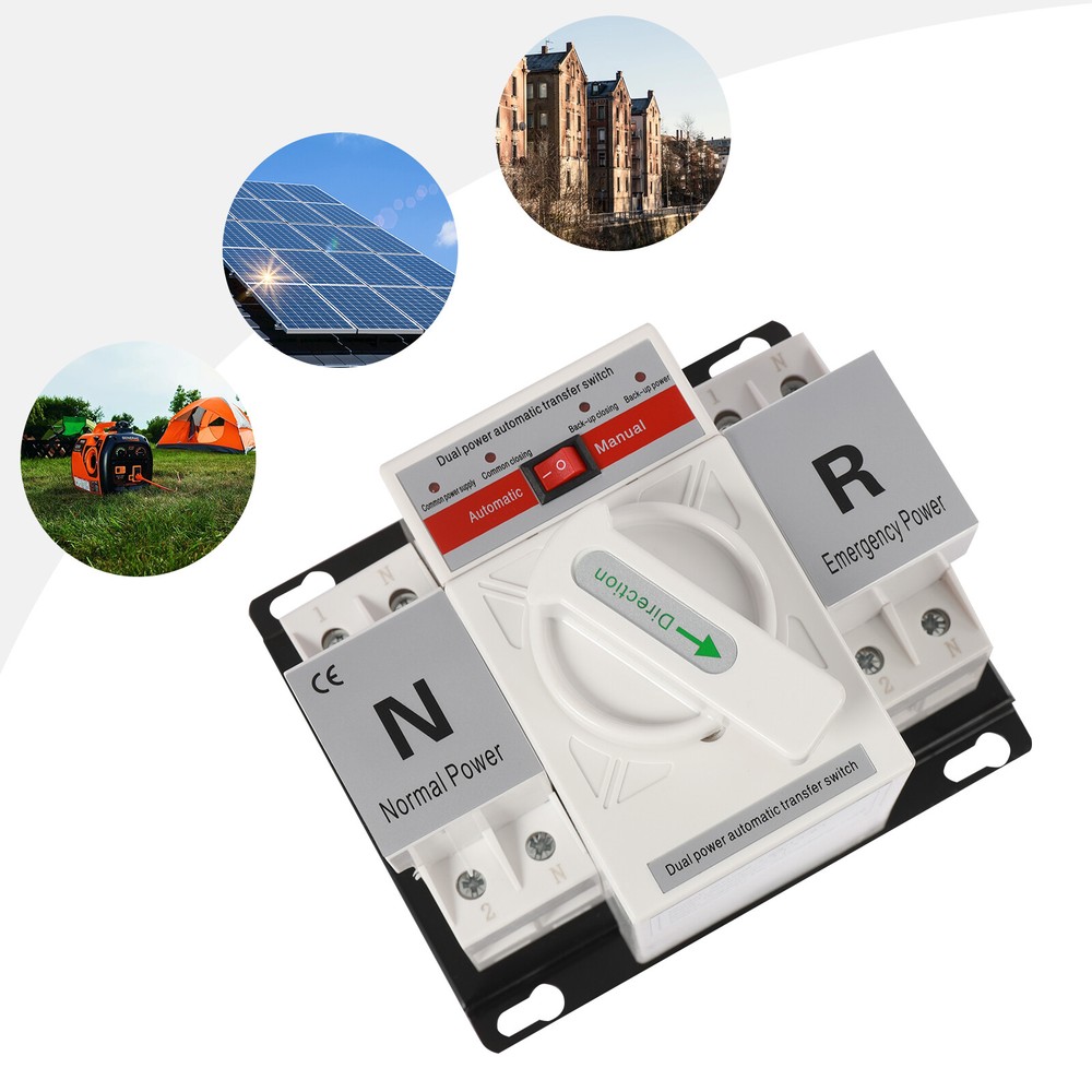 2P 63A Dual Power Automatic Transfer Switch Toggle Mini Controller Switch 110V
