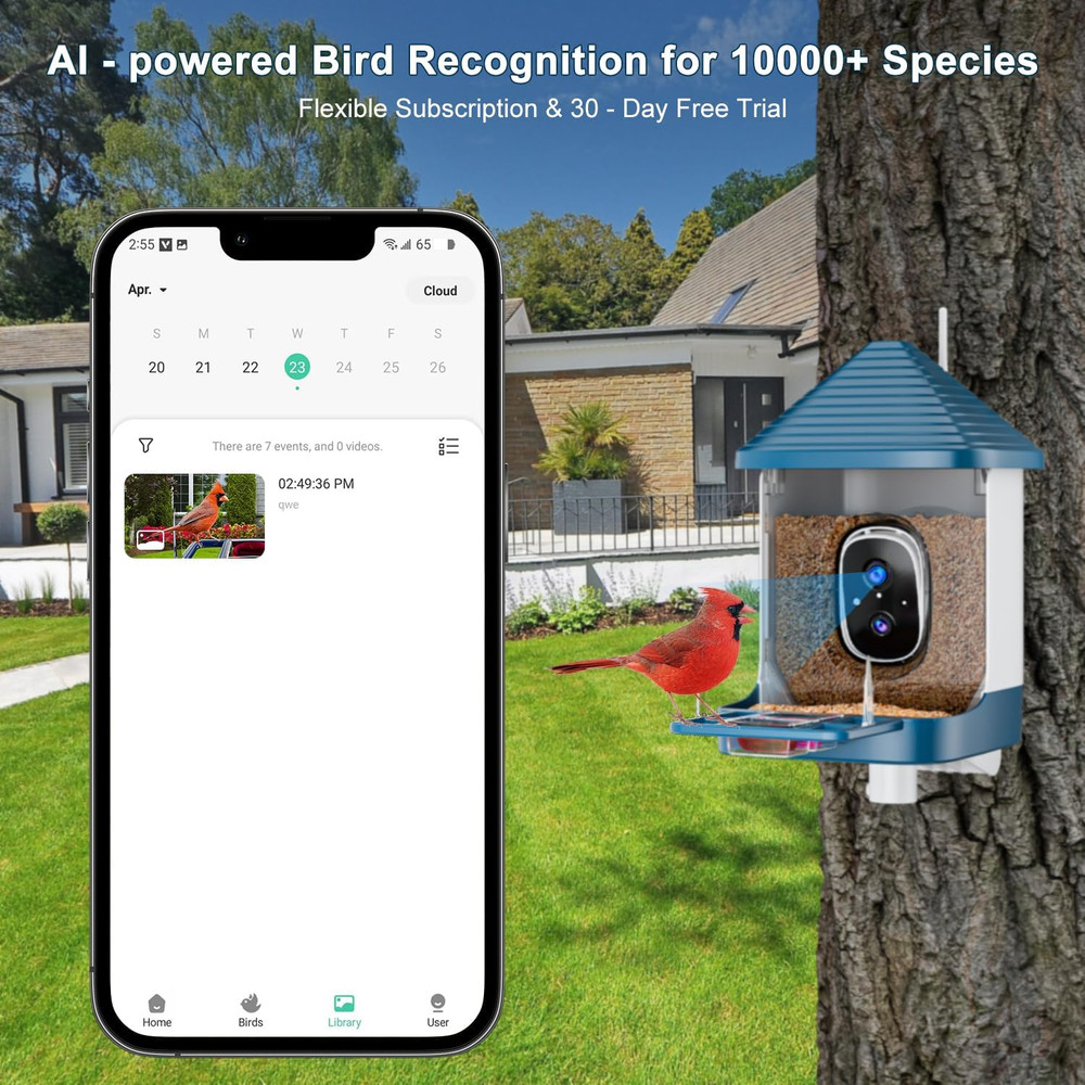 AI Smart Bird Feeder with Camera - Solar Powered 2K HD Bird Watching Camera with
