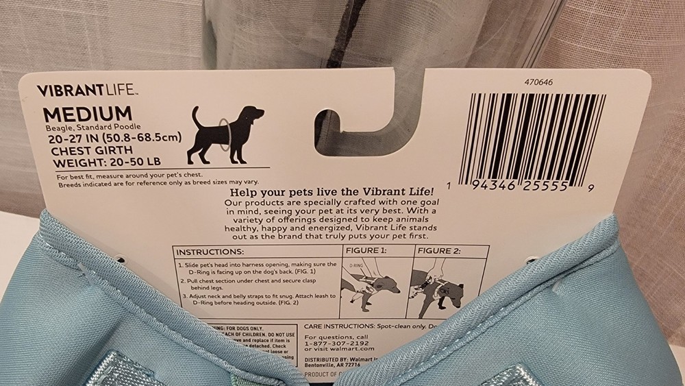 Vibrant Life Polyester & Spandex Adjustable Dog Harness, Blue, Medium