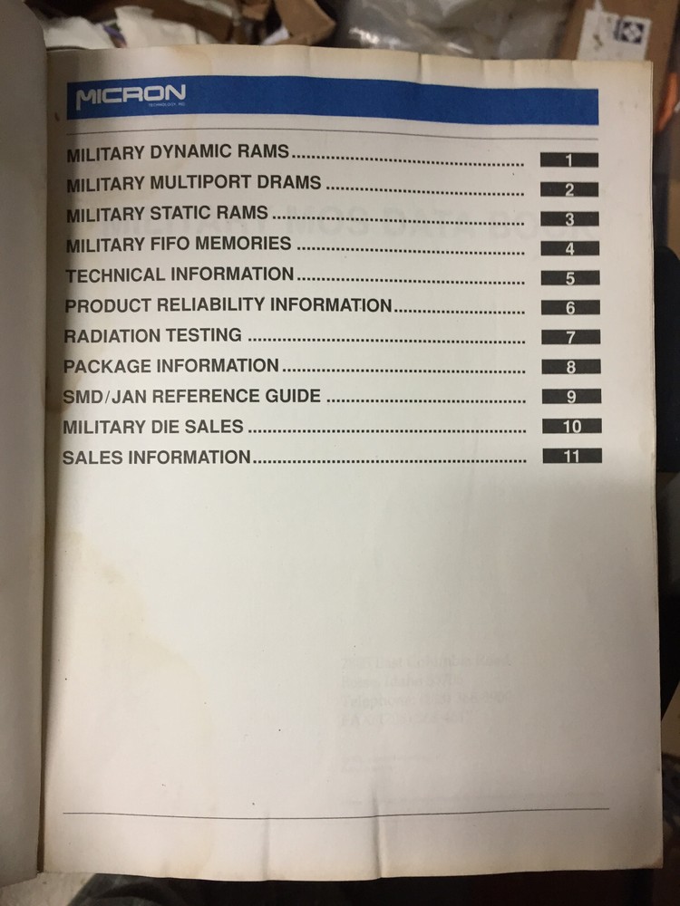 Data Book = Micron MOS SRAM Memory Military MOS Semiconductor 1991/1992 =