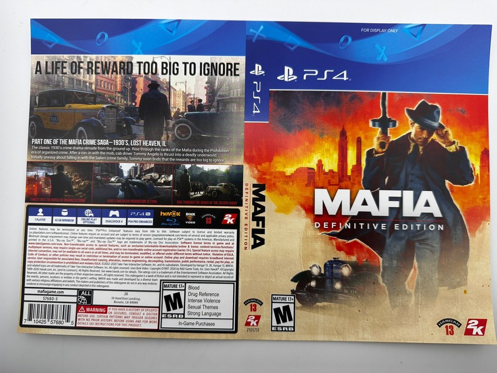Game Case Art Insert - Mafia Definitive Version- PS4 - Cover Only