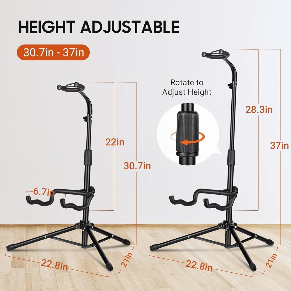 Height Adjustable Guitar Stand Sturdy Base Rotating Arms Space Saver Design
