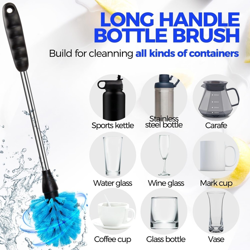 Holikme 5 Pack Bottle Brush Cleaner Set, 14" Long Handle 5Pack, Blue