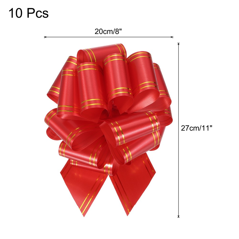 10pcs 8" Large Pull Bow Metallic Red Gift Wrapping Bows with Gold Edge