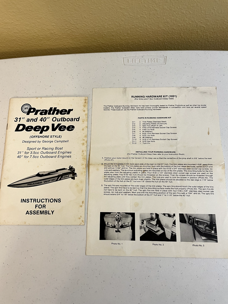 Prather 40 and 46 Deep Vee Instruction Manual and Running Hardware Kit Docs
