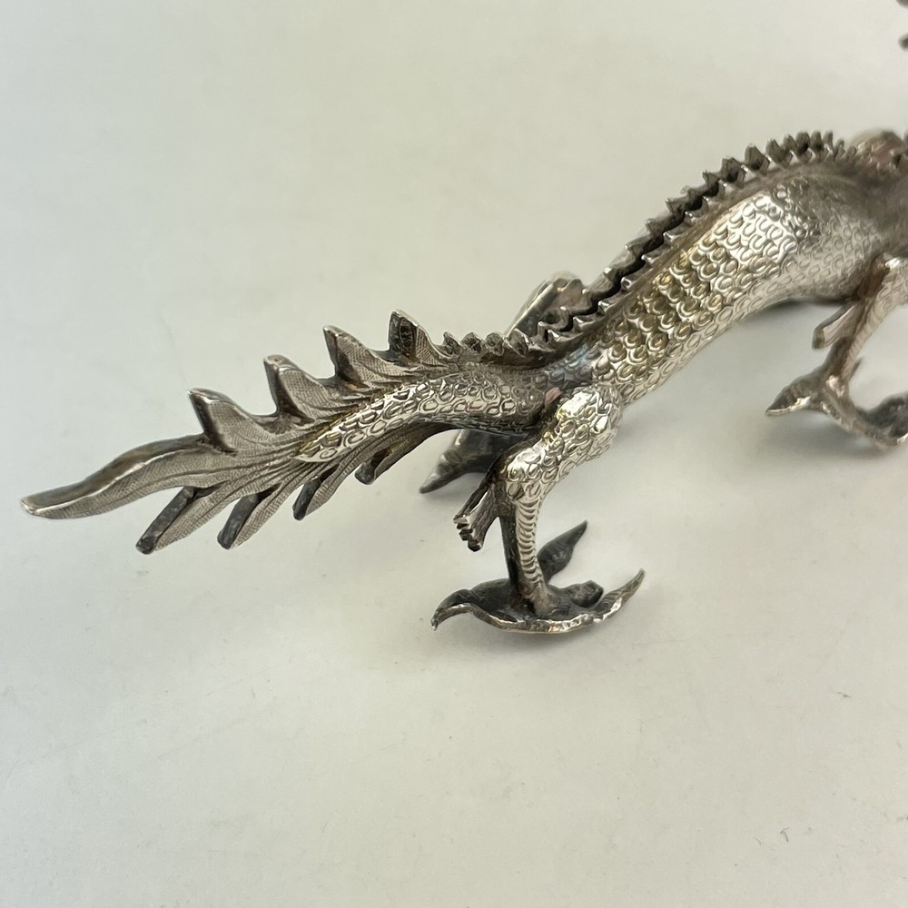 Antique Chinese Export Solid Silver Dragon Figures Miniature Possibly Wang Hing